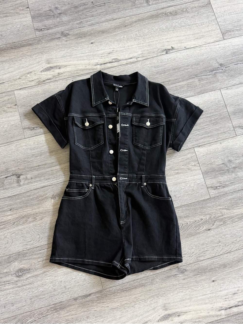 Fashion Nova Black Denim Romper NWT